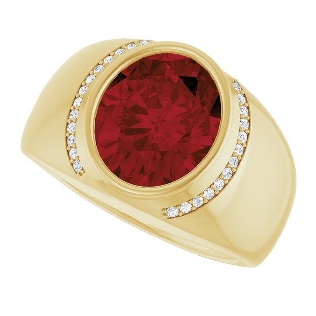 14K Yellow Gold Natural Mozambique Garnet & 1/8 CTW Natural Diamond Ring