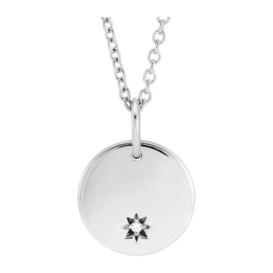 14K White Gold Engravable .005 CT Natural Diamond 16-18" Necklace