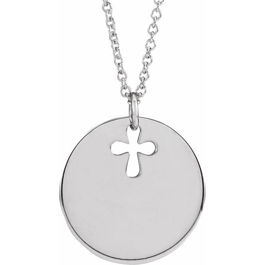 Sterling Silver Engravable Pierced Cross Disc 16-18" Necklace