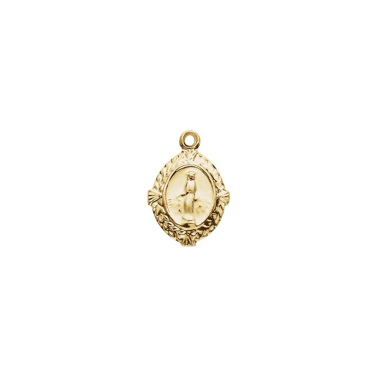 14K Yellow Gold 12x9 mm Oval Miraculous Medal Dangle