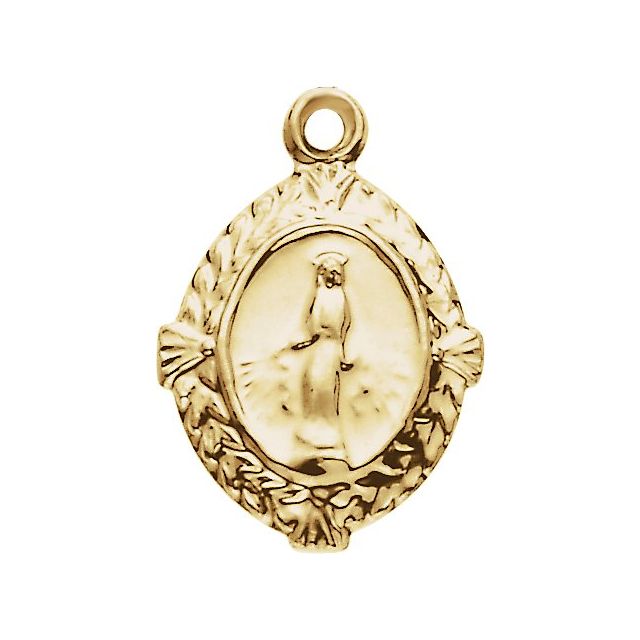14K Yellow Gold 12x9 mm Oval Miraculous Medal Dangle