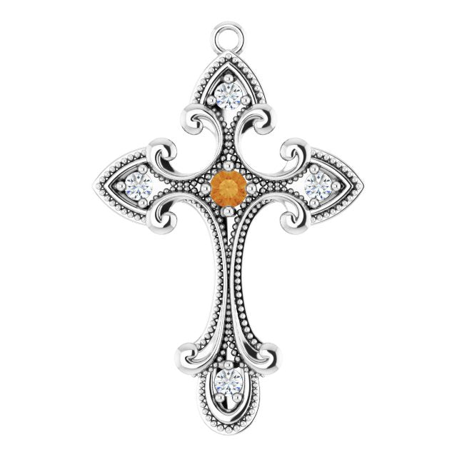 Natural Citrine & .06 CTW Natural Diamond Cross Dangle
