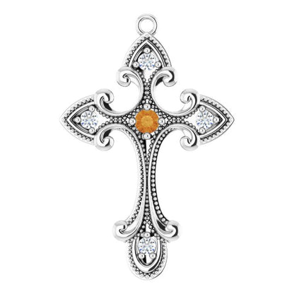 Natural Citrine & .06 CTW Natural Diamond Cross Dangle