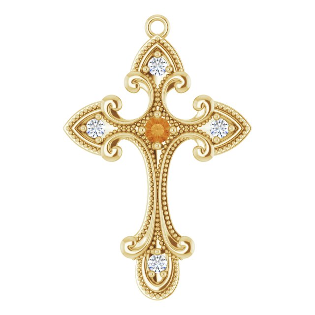 Natural Citrine & .06 CTW Natural Diamond Cross Dangle