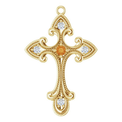 Natural Citrine & .06 CTW Natural Diamond Cross Dangle