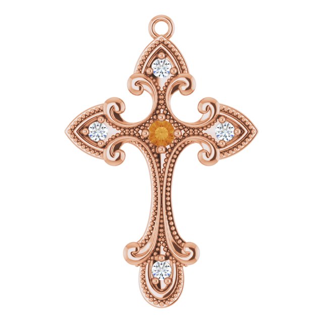 Natural Citrine & .06 CTW Natural Diamond Cross Dangle