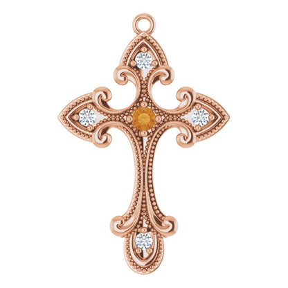Natural Citrine & .06 CTW Natural Diamond Cross Dangle