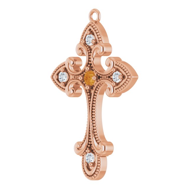 Natural Citrine & .06 CTW Natural Diamond Cross Dangle