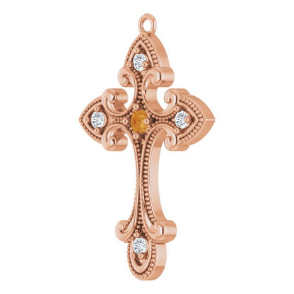 Natural Citrine & .06 CTW Natural Diamond Cross Dangle
