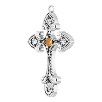 Natural Citrine & .06 CTW Natural Diamond Cross Dangle