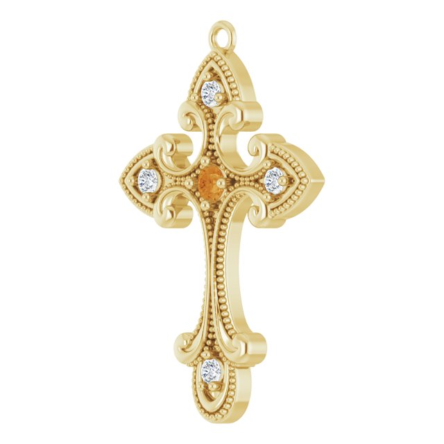 Natural Citrine & .06 CTW Natural Diamond Cross Dangle