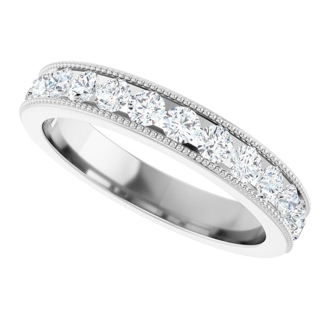 14K White Gold 7/8 CTW Natural Diamond Milgrain Anniversary Band