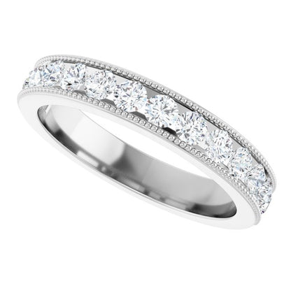14K White Gold 7/8 CTW Natural Diamond Milgrain Anniversary Band