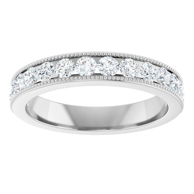14K White Gold 7/8 CTW Natural Diamond Milgrain Anniversary Band