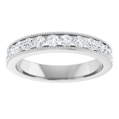 14K White Gold 7/8 CTW Natural Diamond Milgrain Anniversary Band