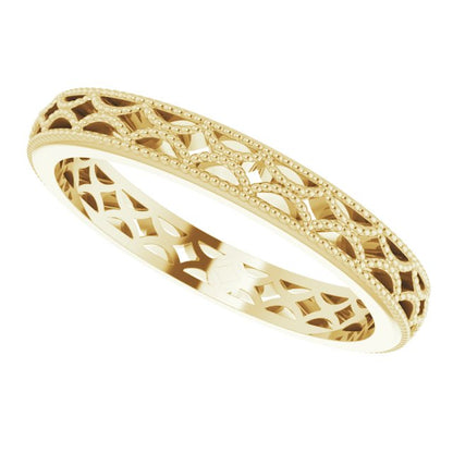 14K Yellow Gold Crescent Milgrain Design