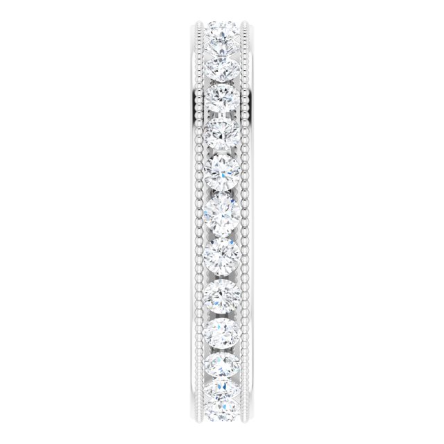 14K White Gold 7/8 CTW Natural Diamond Milgrain Eternity Band, Edge Channel-Set