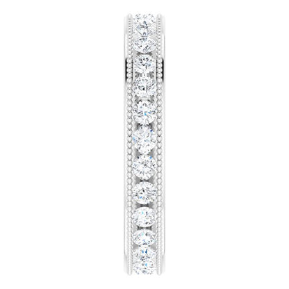 14K White Gold 7/8 CTW Natural Diamond Milgrain Eternity Band, Edge Channel-Set