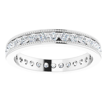 14K White Gold 7/8 CTW Natural Diamond Milgrain Eternity Band