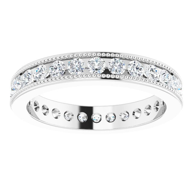 14K White Gold 7/8 CTW Natural Diamond Milgrain Eternity Band