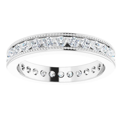 14K White Gold 7/8 CTW Natural Diamond Milgrain Eternity Band