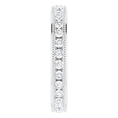 14K White Gold 7/8 CTW Natural Diamond Milgrain Eternity Band