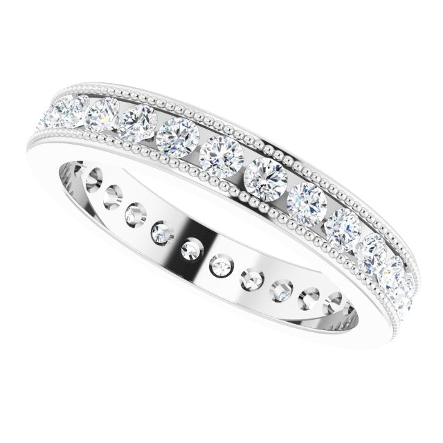 14K White Gold 7/8 CTW Natural Diamond Milgrain Eternity Band