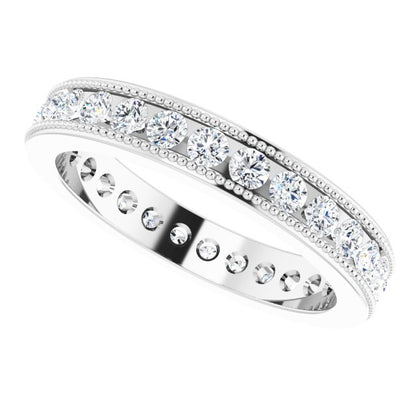 14K White Gold 7/8 CTW Natural Diamond Milgrain Eternity Band
