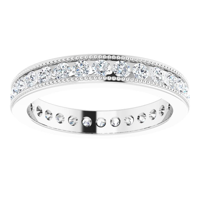 14K White Gold 7/8 CTW Natural Diamond Milgrain Eternity Band, Edge Channel-Set