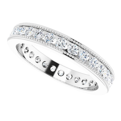 14K White Gold 7/8 CTW Natural Diamond Milgrain Eternity Band, Edge Channel-Set