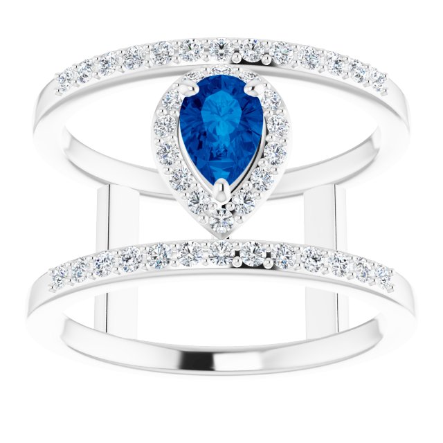14K White Gold Natural Blue Sapphire & 1/3 CTW Natural Diamond Ring