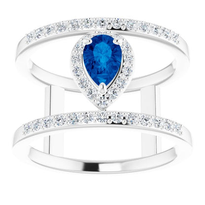 14K White Gold Natural Blue Sapphire & 1/3 CTW Natural Diamond Ring