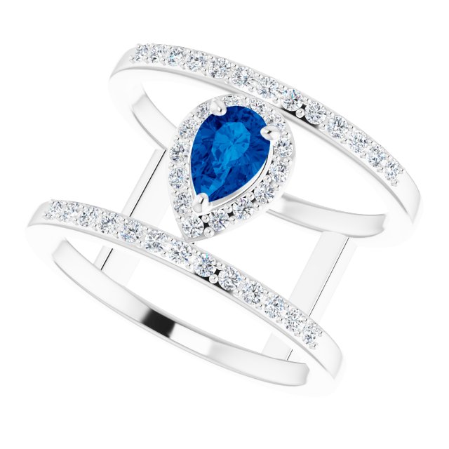 14K White Gold Natural Blue Sapphire & 1/3 CTW Natural Diamond Ring