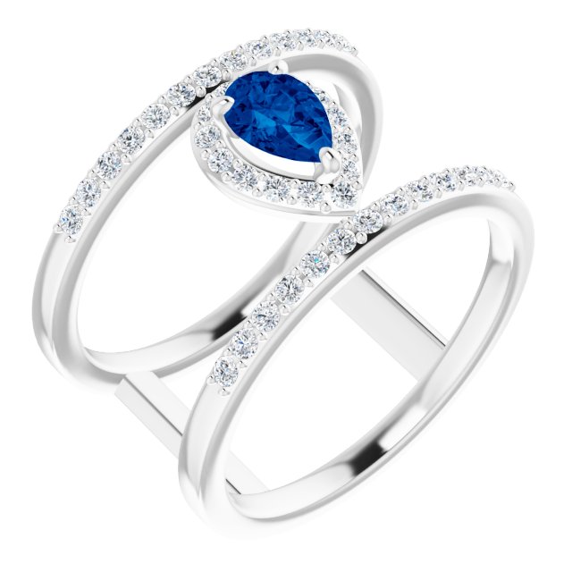 14K White Gold Natural Blue Sapphire & 1/3 CTW Natural Diamond Ring