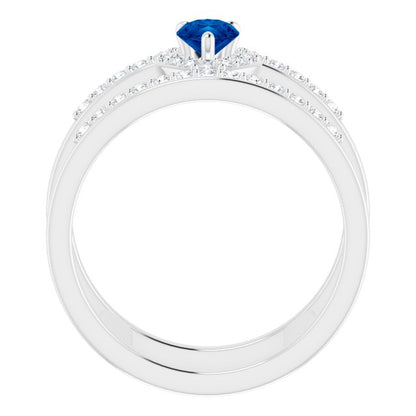 14K White Gold Natural Blue Sapphire & 1/3 CTW Natural Diamond Ring