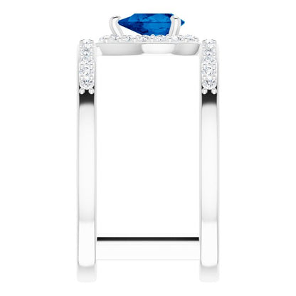 14K White Gold Natural Blue Sapphire & 1/3 CTW Natural Diamond Ring