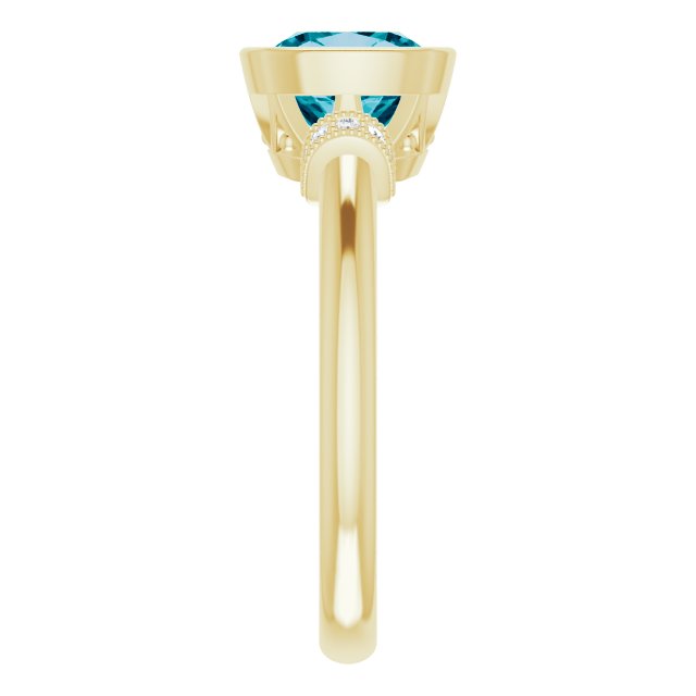 14K Yellow Gold Natural Checkerboard London Blue Topaz & .04 CTW Natural Diamond Ring