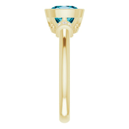 14K Yellow Gold Natural Checkerboard London Blue Topaz & .04 CTW Natural Diamond Ring