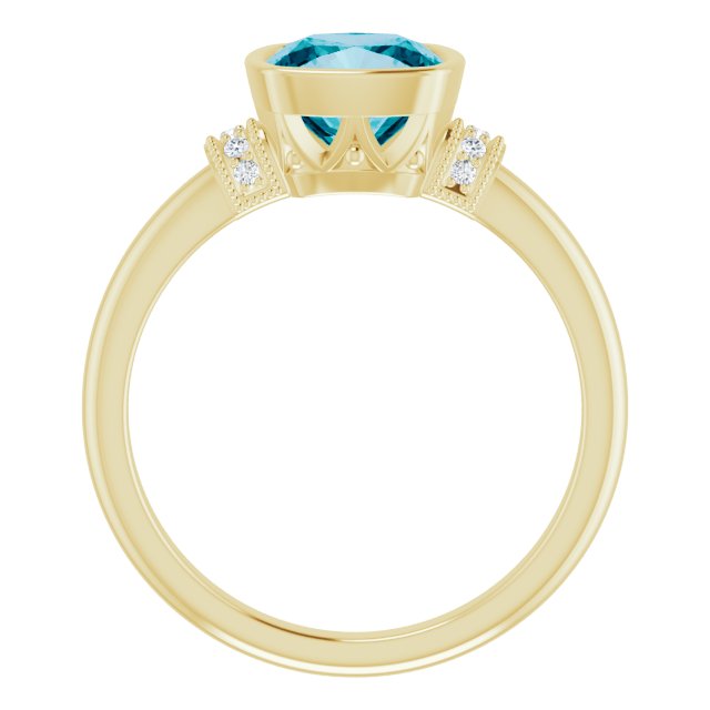 14K Yellow Gold Natural Checkerboard London Blue Topaz & .04 CTW Natural Diamond Ring