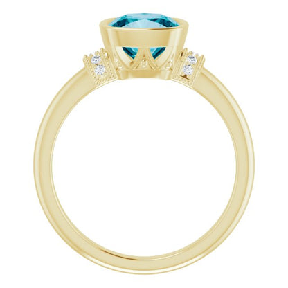14K Yellow Gold Natural Checkerboard London Blue Topaz & .04 CTW Natural Diamond Ring