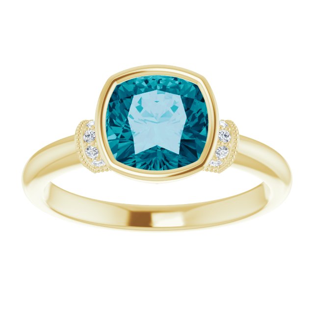 14K Yellow Gold Natural Checkerboard London Blue Topaz & .04 CTW Natural Diamond Ring