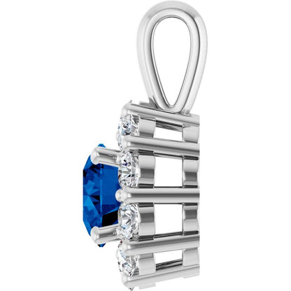 14K White Gold Natural Blue Sapphire & 1/2 CTW Natural Diamond Pendant