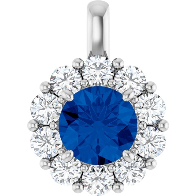 14K White Gold Lab-Grown Blue Sapphire & 1/2 CTW Natural Diamond Pendant