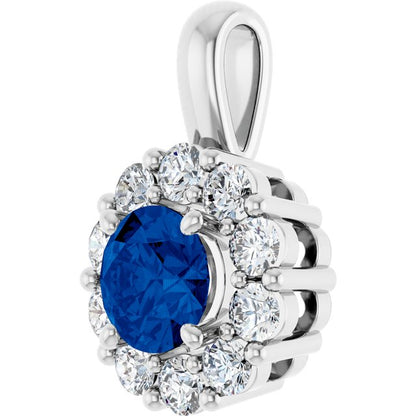 14K White Gold Natural Blue Sapphire & 1/2 CTW Natural Diamond Pendant