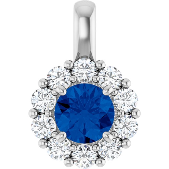 14K White Gold Natural Blue Sapphire & 1/2 CTW Natural Diamond Pendant