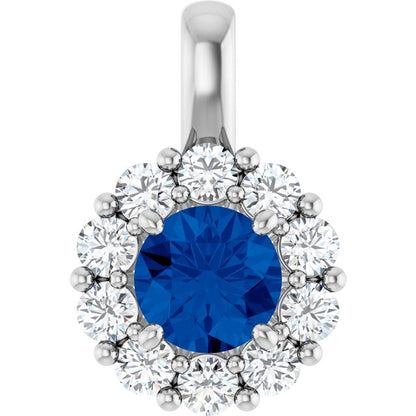 14K White Gold Natural Blue Sapphire & 1/2 CTW Natural Diamond Pendant