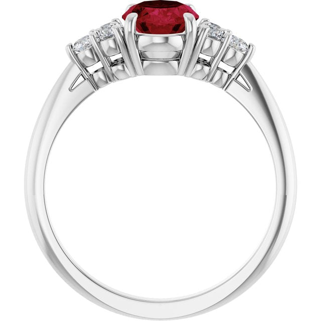 14K White Gold Lab-Grown Ruby & 1/6 CTW Natural Diamond Ring