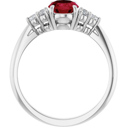 14K White Gold Lab-Grown Ruby & 1/6 CTW Natural Diamond Ring