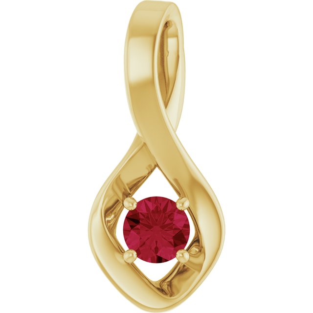 14K Yellow Gold Round Lab-Grown Ruby Pendant