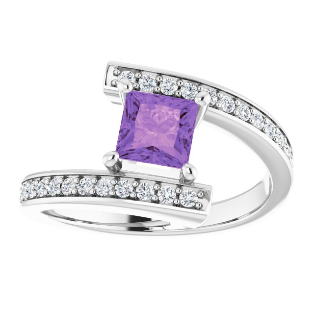 14K White Gold Natural Amethyst & 1/4 CTW Natural Diamond Ring